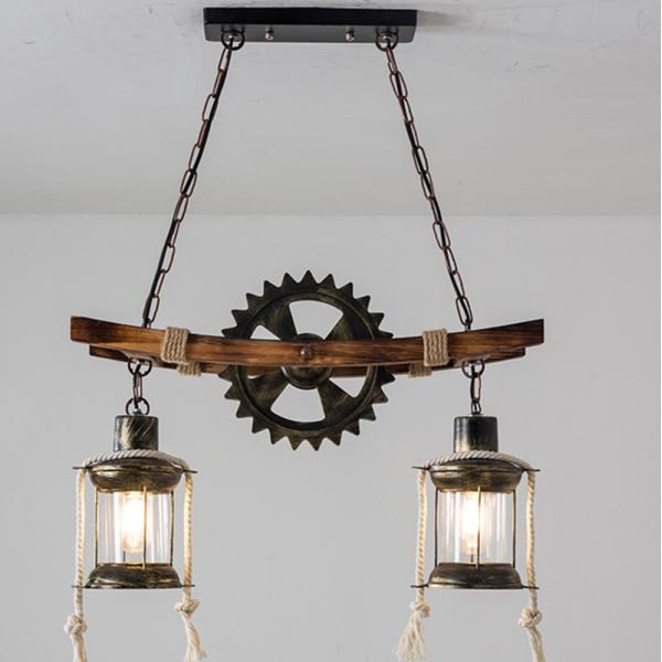 American Design Glass Chandelier Retro Cafe Wooden Lamp Gear Industrial rectangle chandelier(WH-VP-71)