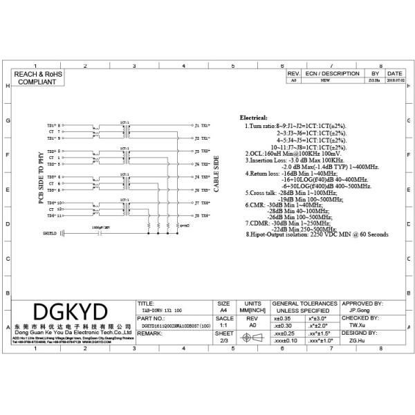 DGKYD1611Q002HWA10DB057(10G) 10G сетевой фильтр 8P12C RJ45 сетевой порт-коннектор со светом