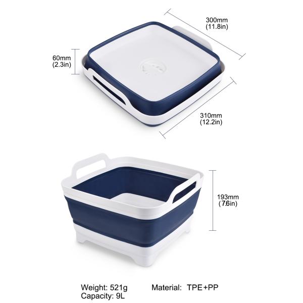 Свертываемая 9L Силиконовая черепица Корзина Силиконовые бытовые изделия Синий Белый