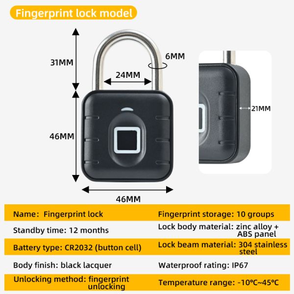 Cadenas Empreinte Waterproof Smart Fingerprint Padlock Anti-theft Gym Door Lock Cloud Data Electronic Combination Wood IP Tuya