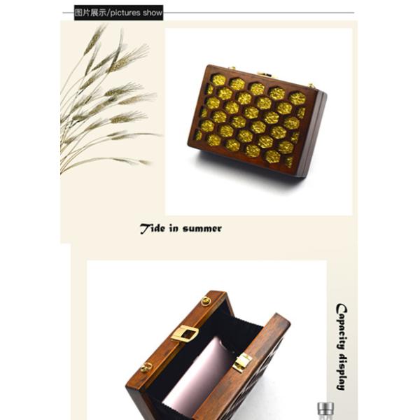 Fashionable Hollowed Wood Evening Clutch Bags For Lady With Foil Gold Sheet