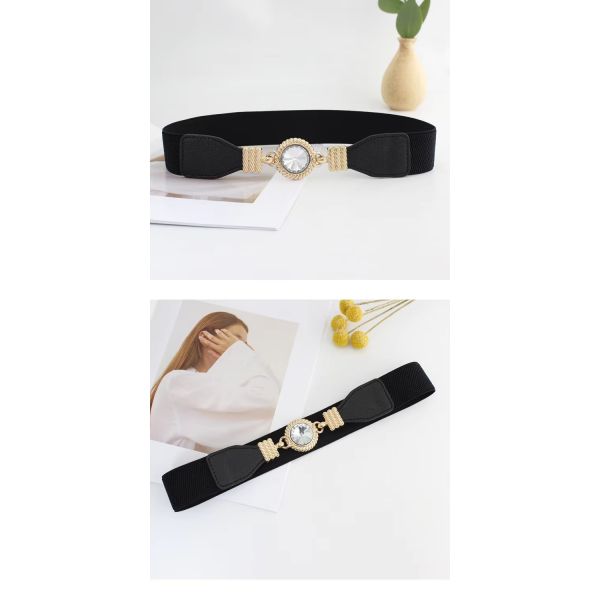 For Women Floral Gold Buckle Wide Cinch Belts Vintage Elastic Waist Belt