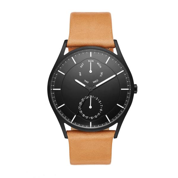 Sanded stainless steel chronograph watch with easy change leather strap