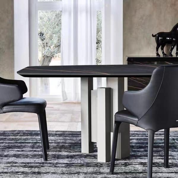 GeoCraft Stainless Steel Base Ceramic Marble Top Dining Table Rectangular