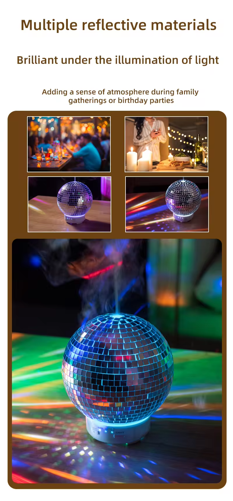 Factory Supply 100ml Rotation Disco Ball Essential Oil Diffuser Mirror Ball 3D Glass Humidifier Ultrasonic Aroma Diffusers