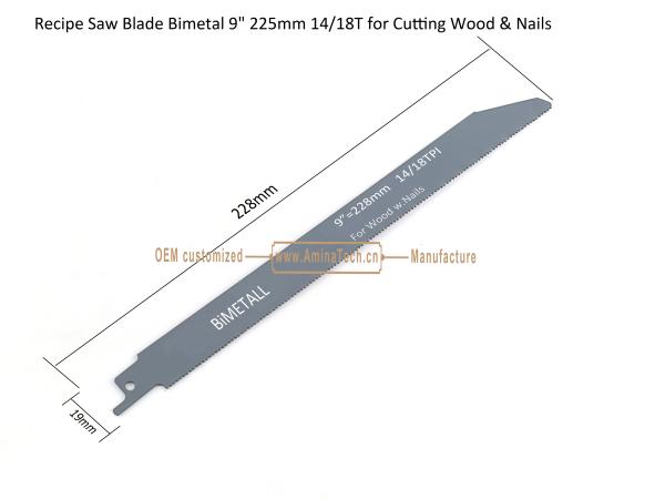 Recip Saw Blade Bimetal M42 8% cobalt Demolition for Cutting Wood & Nails  9 225mm 14/18T,Power Tools