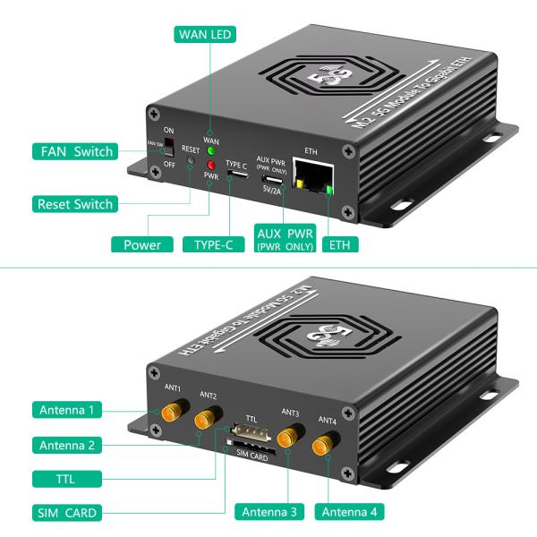 NGFF(M.2) Module 4G/5G à USB 3.0 Adaptateur avec port RJ45, contrôleur Realtek RTL8125BG