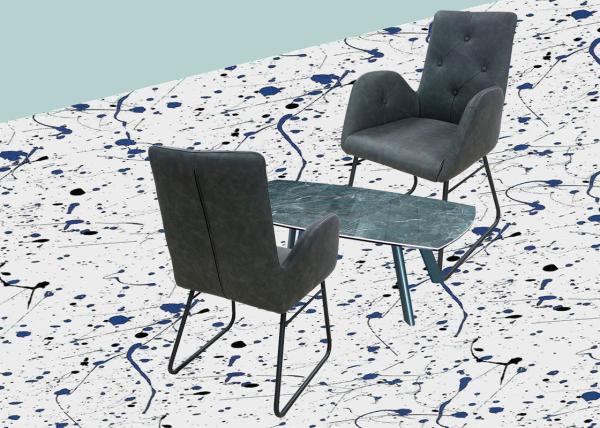 Textured PU Dining Chair High Density Sponge Washable Grey Fabric Shell