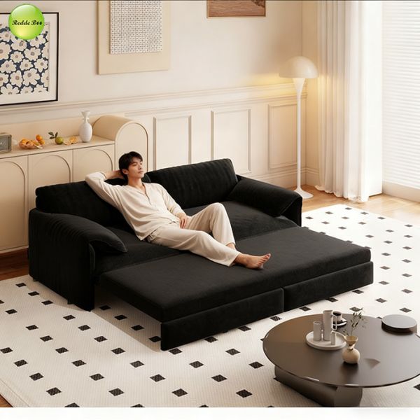 Modern Velvet Foldable Sofa Bed with 3-in-1 Convertible Design and Queen-size Sleeper Function