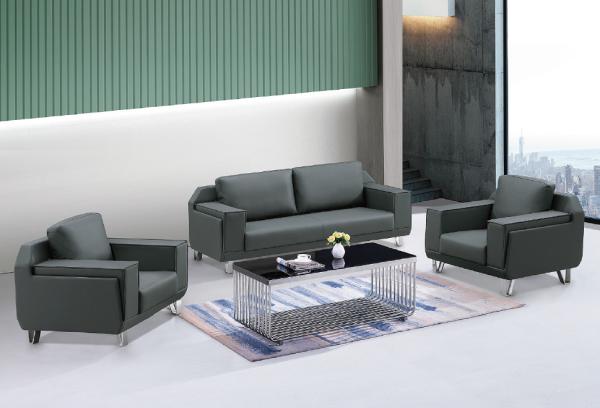 Sofá de couro Sofá em metal Quadro Sala de estar Mobiliário de escritório Luxo Sofá preto moderno de 3 lugares