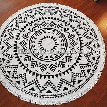 cotton reactive printed round beach towel with tassels 150cm 300-600gsm customer design