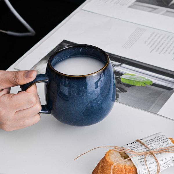 Restaurants Transitional Blue Porcelain Mugs Ceramic Cup With Handle