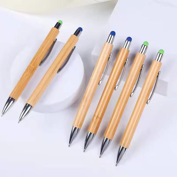 2 in 1 Colorful Bamboo Wood Ballpoint Pen Touch Screen Promotional Ball Pen