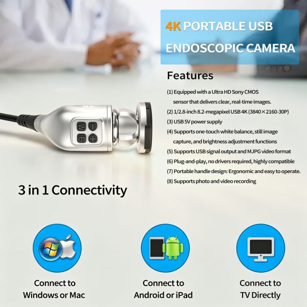 LN-S355 4K Digital USB3.0 Endoscope Camera Handle CMOS with Shortcut Buttons Plug and Play for PC Laptop