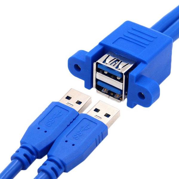 Dual Type A Male to Female Panel Mount USB 3.0 Extension Cable