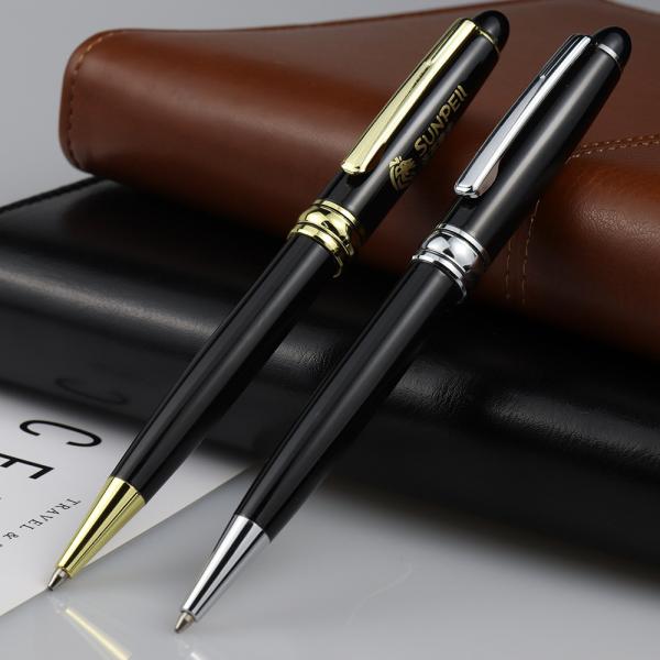 Personalized Black and Gold Roller Gel Pen with Custom Laser Logo Writing Length 240M