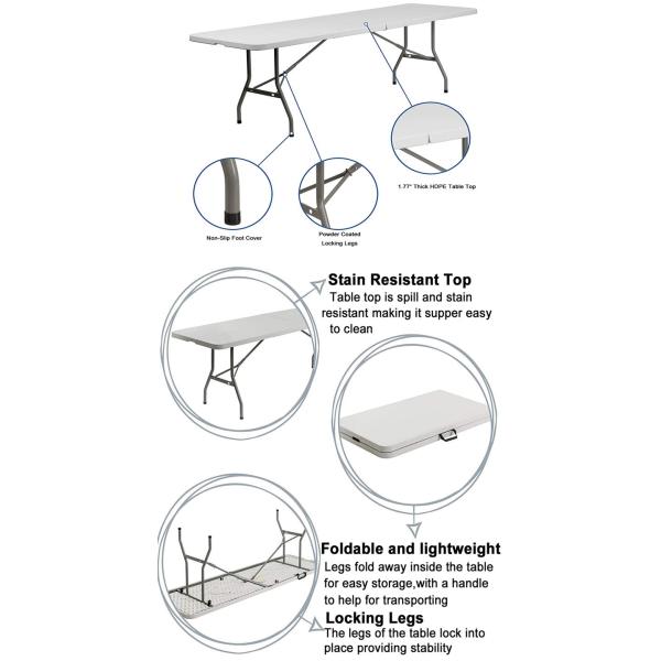 Plastic Rectangle Length 242cm Foldable Outdoor Table SNUGLANE