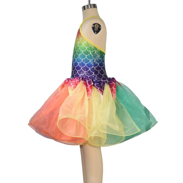 Rainbow Skirt Fish Dance Tutu Dress Wear Halter Triangle Top Back Crossing Straps