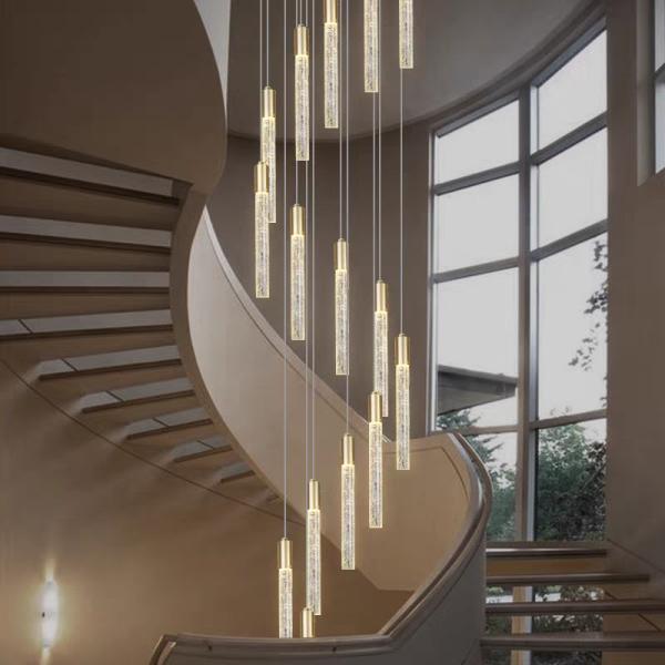 Lumière pendant d'escalier de luxe moderne intérieur de l' hôtel or / noir Crystal Stick Design