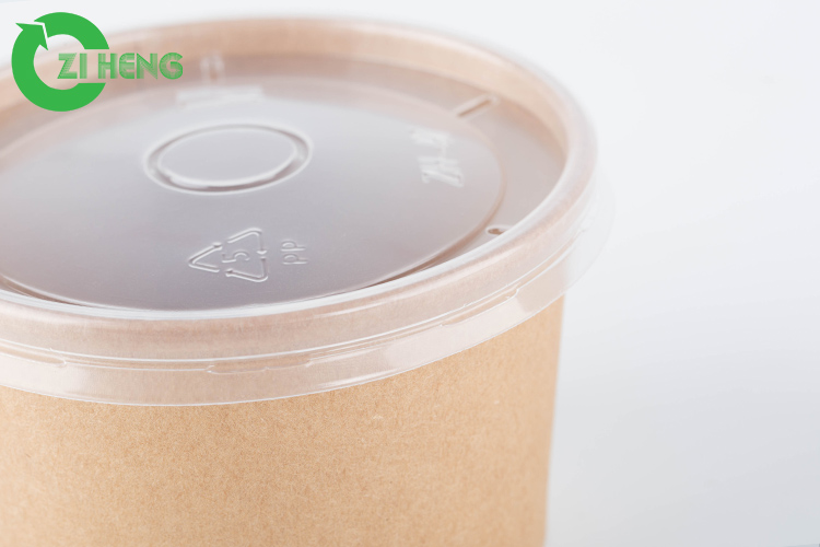 Плошки для супа 12oz Kraft качества еды устранимые бумажные Recyclable с крышками PP белыми