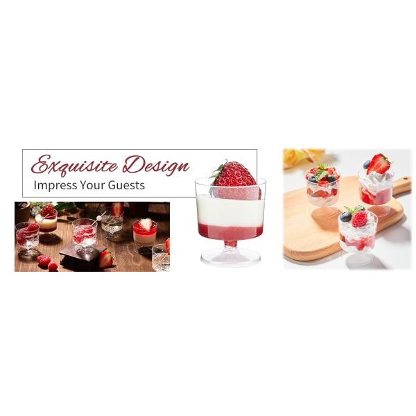 Mini Dessert Cups With Spoons, Pack Disposable Appetizer Cup Mousse Cups Small Plastic Wine Glasses For Serving Individual Pudding Shots, Cocktail, Trifle