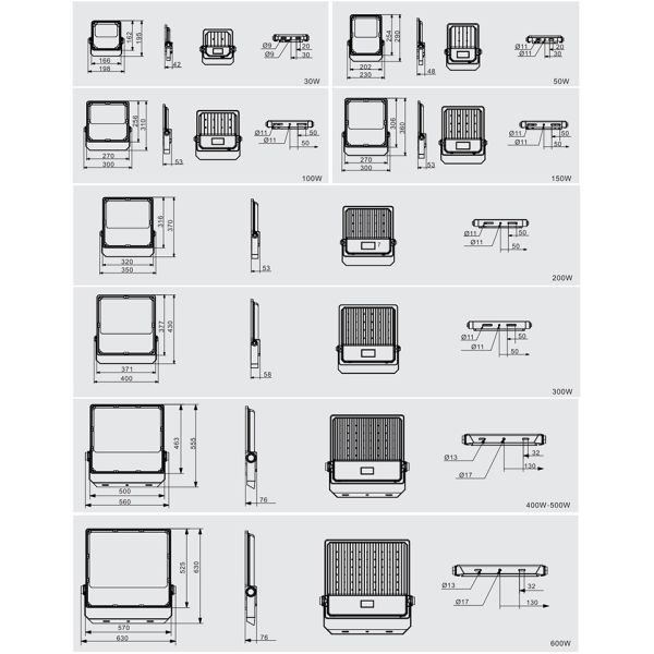 Factory IP66 Outdoor Engineering High Quality Led Floodlight 600W