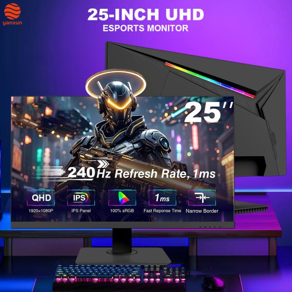 Eye Protection QHD Or UHD 25 Inch Gaming Monitor 240Hz Black Color Space Saving Design