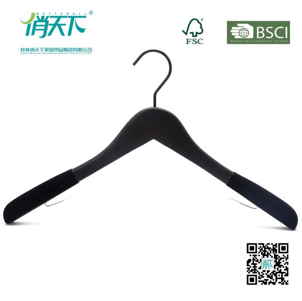 Betterall High Quality Black Velvet Shoulder Wood Coat Hanger