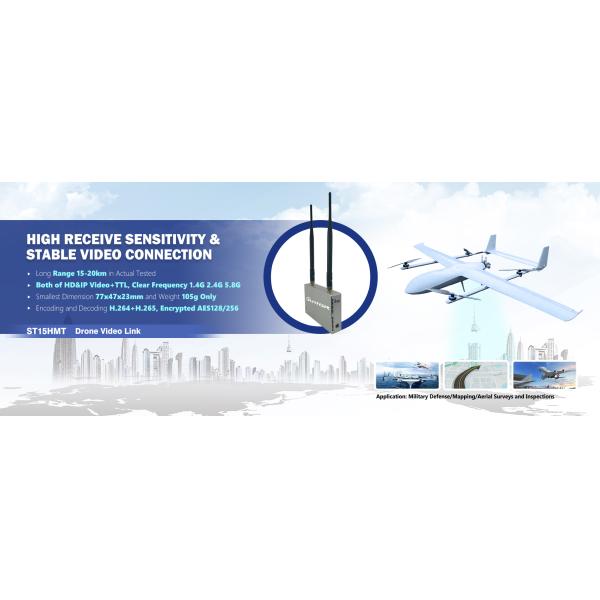 сила латентности 0.5W передатчика PTMP 50ms трутня 15km исследуя видео-