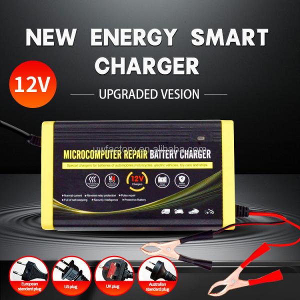 LCD Display Intelligent Battery Charger 12V 6A 8A for Microcomputers Motorcycles Trucks and Cars 90% Charging Efficiency