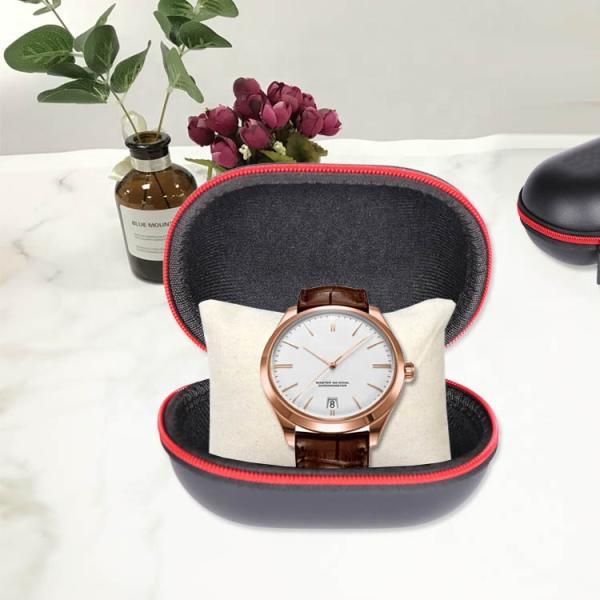 Pantone Color Leather EVA Zipper Watch Case Fabric Debossing Logo