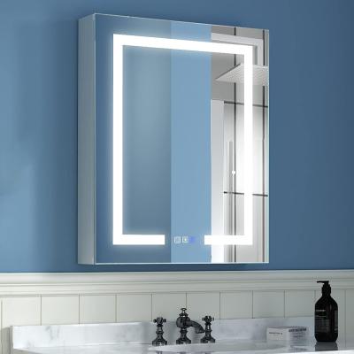 Silver LED Medicine Cabinet Wall Mounted Stainless Steel Mirror Cabinet Customized