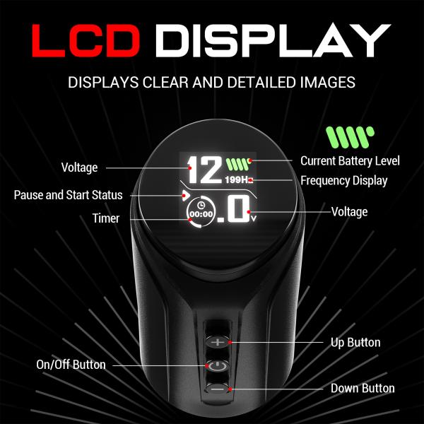 CNC KRONOS Wireless Tattoo Machine– 1900 MAh Battery, USB-C Rapid Charge, 4–12 V Adjustable & 7 Stroke