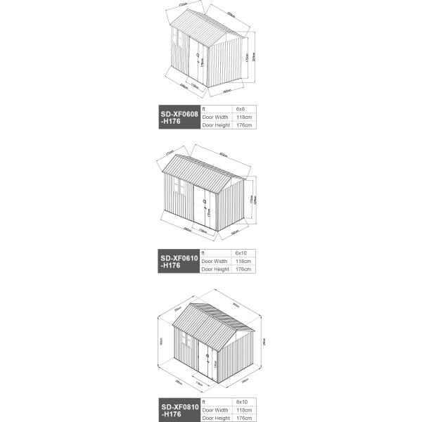 Anthracite Grey Metal Shed 6x8ft 6x10ft 8x10ft With 2pcs Plastic Door Handle