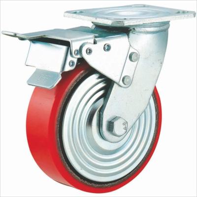 125mm Heavy Duty Caster Wheels With Brakes Polyurethane Wheels Iron Casters