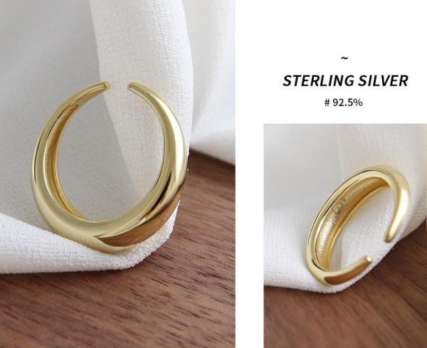 Lanciashow 925 Sterling Silver Ring Simple Geometric Shape Smooth Arc Surface