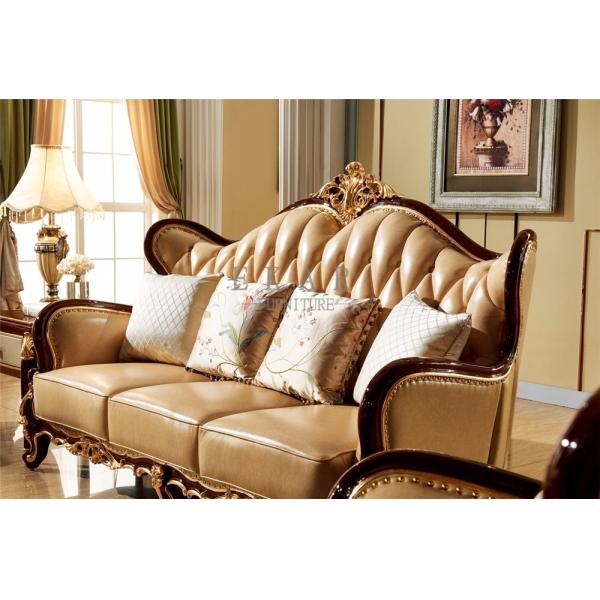 Living Room Luxury Wooden Frame Leather Sofa Set