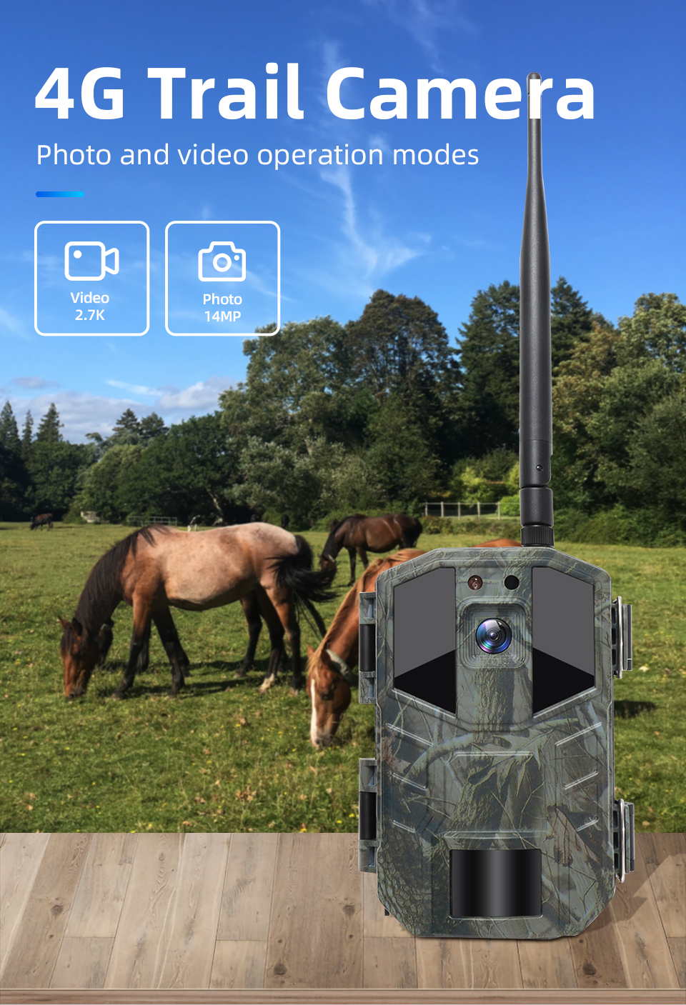 Trail Camera 2.7K Outdoor Game Camera with Night Vision Motion Activated IP56 Waterproof for Hunting 4G LTE Wireless Cellular