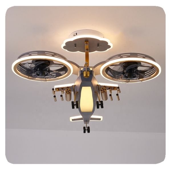 Decoration Helicopter Multi Speed Timer Remote Control Dimmable App Control Modern Led Aircraft Ceiling Fan for Children Bedroom