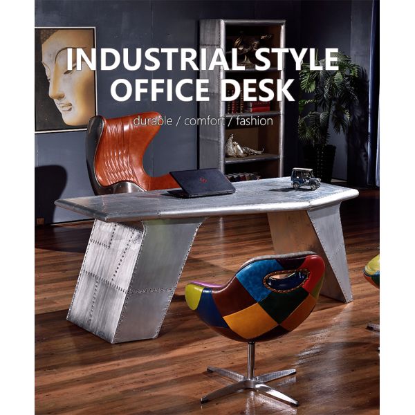 Nidea #8310 intage Industrial Style Distressed Finish Aluminum Rivets Personalized Durable Rectangular Airplane Wing Desk