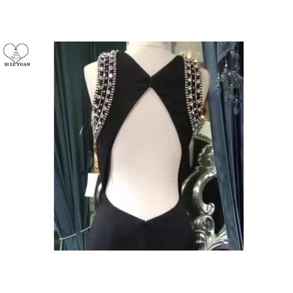 Unique Black Mermaid Style Prom Dress ,  Sleeveless Beaded Ball Gown Top Hollow