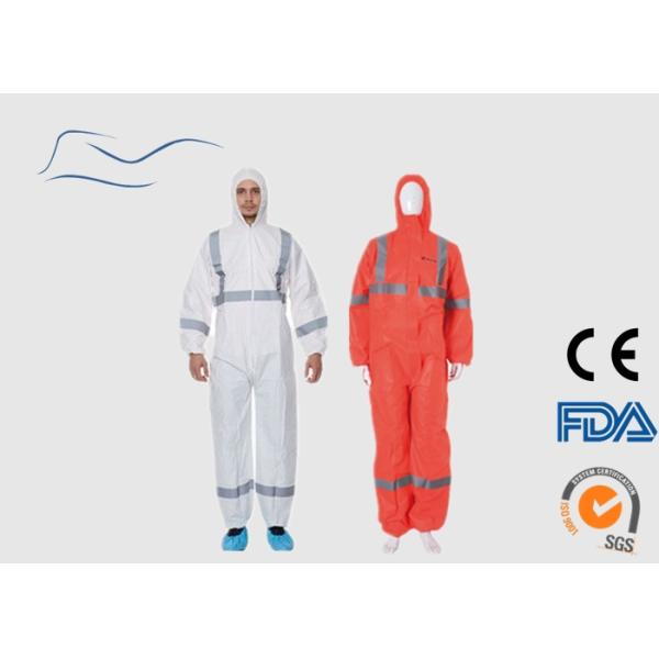 SMS Disposable Orange Overalls , Construction Use Protective Clothing Overalls