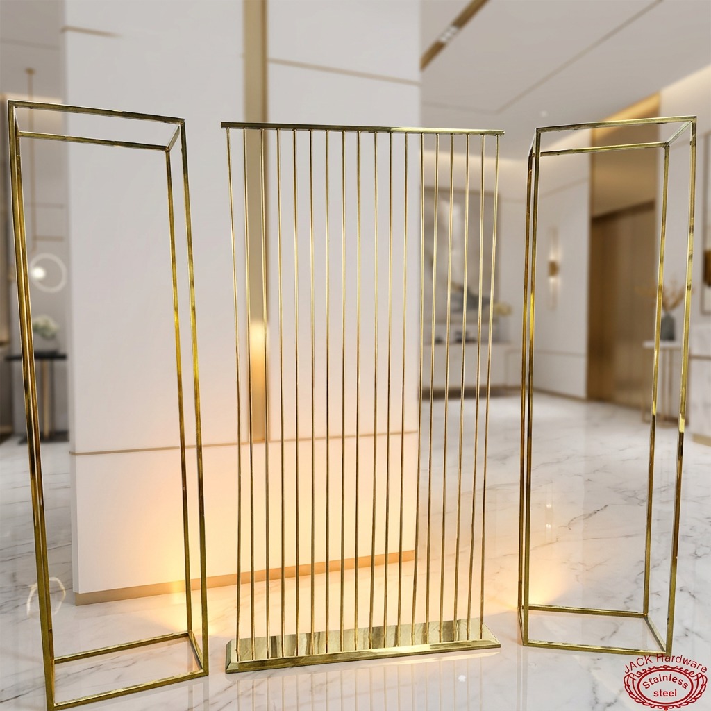 WENDING Gold 3-Piece Vertical Stripe Screen Backdrop Set – Minimalist Wedding Partition