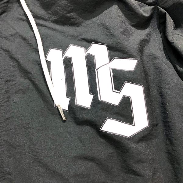 Custom Windbreaker Hoodie Jacket In Nylon Fabric With Screen Print Logo And Reflective Rhinestone Patches