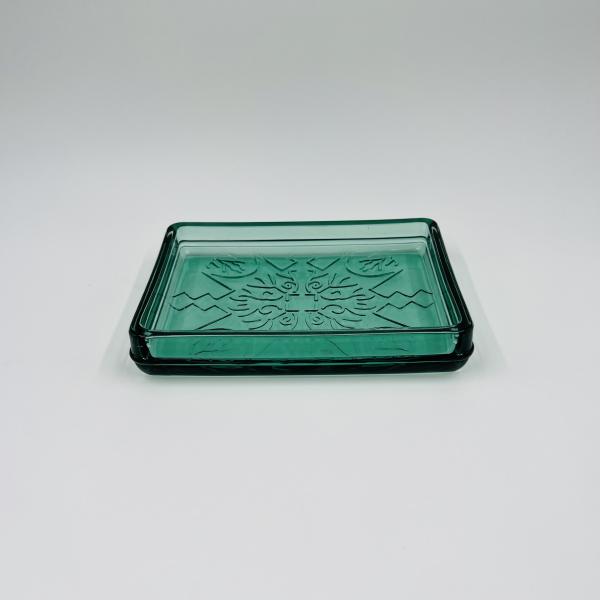 6pcs Glass Bathroom Accessories Set Aqua With Vintage Floral Debossed