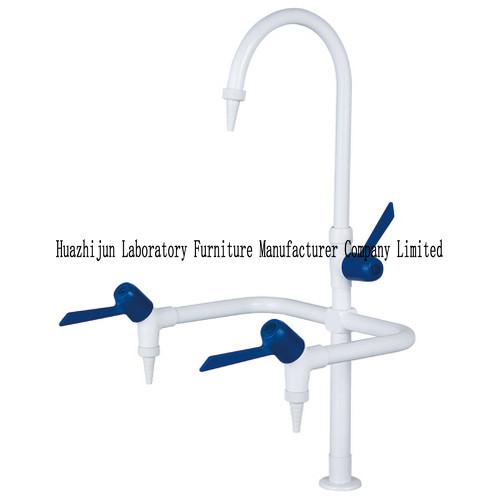Gooseneck Laboratory Sink Taps Double Handle Single Hole Brass Serrated Nozzle