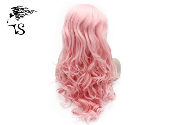 Long Pink Lace Front Wigs Synthetic Hair Deep Wave For Drag Queen Show Tangle Free