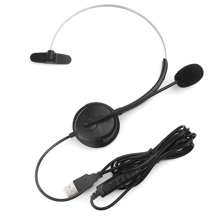 USB head mounted wired single ear headphones with high-definition call microphone, online control of mute volume, used for PC laptops, office customer service in the call center, supporting OEM/ODM