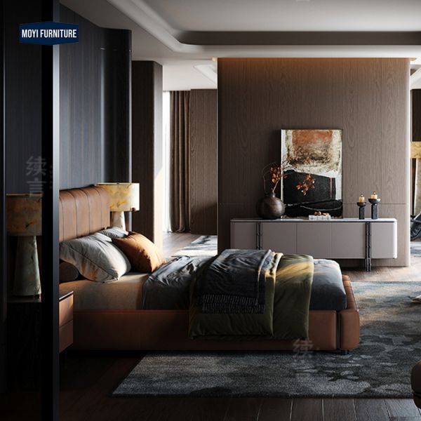 OEM Accepted Modern King Size Bed Frame Upholstered Wooden Queen Double Bed Frame for Hotel Bedroom