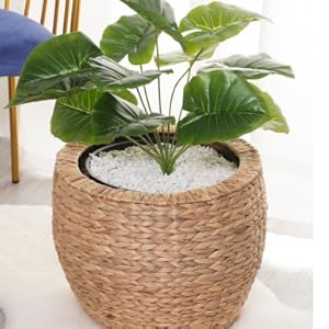 Water Hyacinth Wicker Planter Basket, Small Round Woven Basket For Plants With Metal Pot, Indoor Wicker Plant Pot Eco-Friendly Water Hyacinth Woven Plant Pot – Round Basket with Inner Saucer, Deco